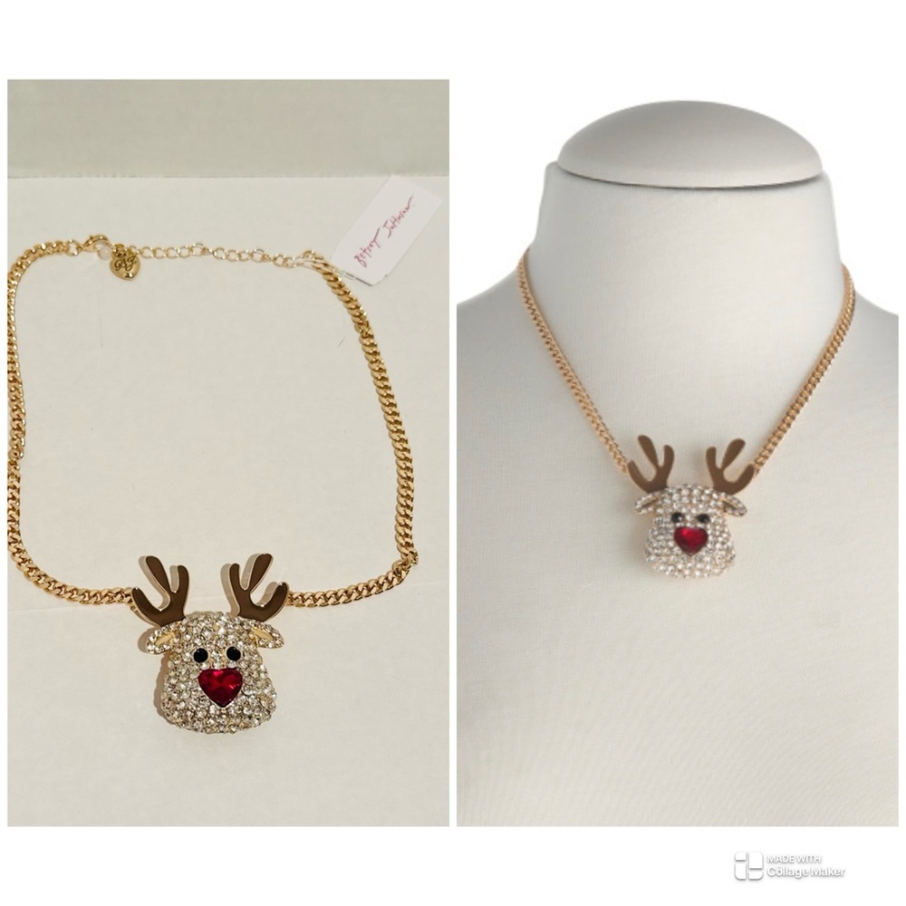 Betsey Johnson NWT Crystal Reindeer Pendant Necklace